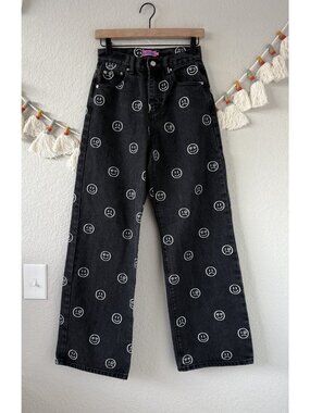Edikted Moody Smiley Wide Leg Cotton Jeans Black Grunge Retro Baggy High Rise S